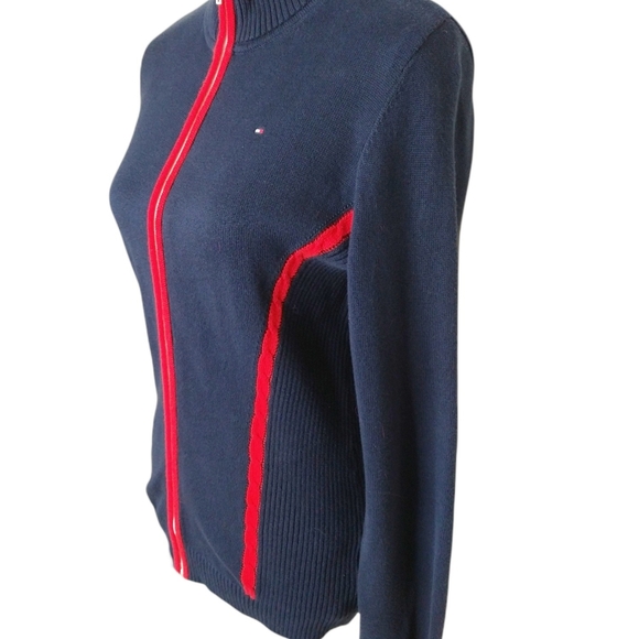 Tommy Hilfiger Women M Navy RARE May 2015 Front Zip Preppy Cardigan Sweater - Picture 3 of 9